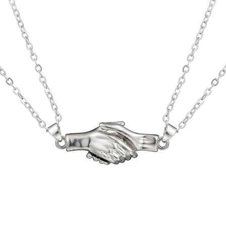 2 par (silver) Magnetiska handslag halsband skaka hand
