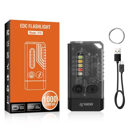 EDC Nøkkelring LED Fluorescens Lommelykt Type-C Oppladbar Lampe Work Light Magnet Buzzer 365nm UV V3 Plus Lantern