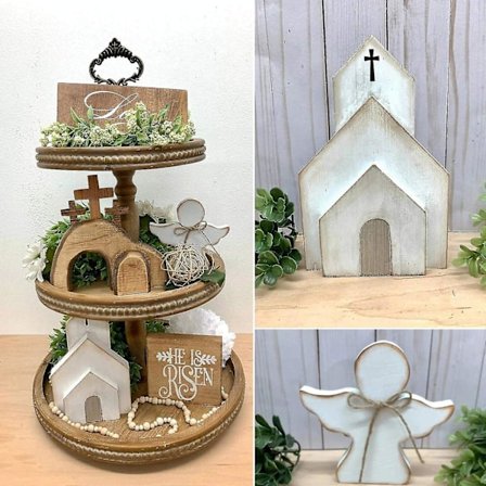 Påske Lagdelt Bakke Dekorationssæt Nativity Scene Kit Træ Kreativ