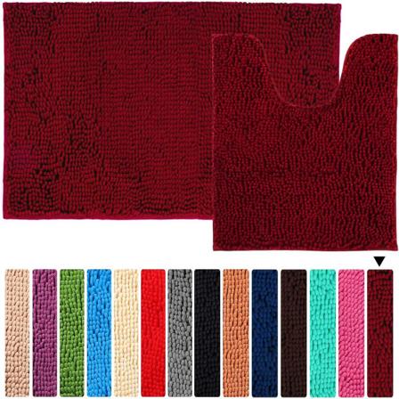 2 stycken badmatta toalett absorberande halkfri 50x60cm U-typ & 50x80cm mikrofibermatta Snabbtorkande mjuk maskintvättbar badrumsmatta (vinröd)
