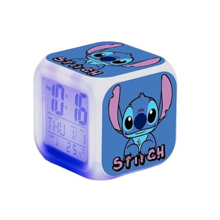 Lilo & Stitch Digitalt vækkeur med temperaturvisning, 7 farver skiftende natlampe, sengebords tegneserieur, boligindretning, legetøjsgave til ...