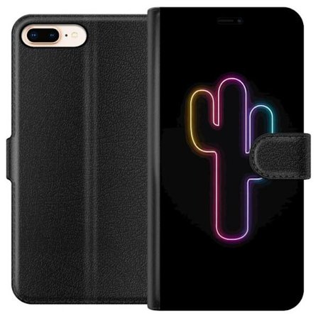 Kompatibel Tegnebogsetui til Apple Apple iPhone 8 Plus Neon illustration af kaktus i pink og blåt lys mod mørk baggrund