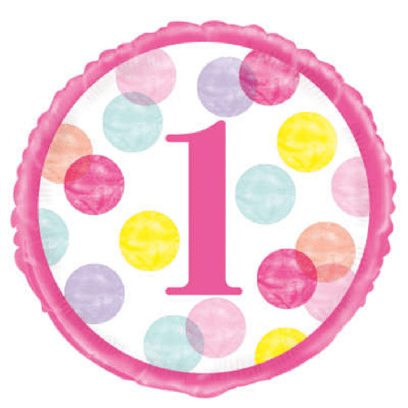 1-års bursdag heliumballong Rosa Polka Dots 45 cm