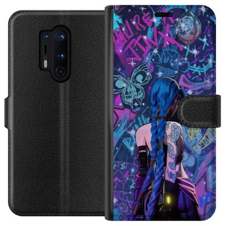 Yhteensopiva Lompakkokotelo OnePlus OnePlus 8 Pro Värikäs graffitipiirros, jossa on sinisellä hiuksilla varustettu hahmo kaupunkimaisessa neon-tyyl