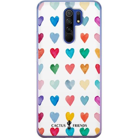 Kompatibel Mobilcover til Xiaomi Xiaomi Redmi 9 Cactus and Friends - Watercolor Love Grid