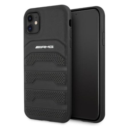 AMG AMHCN61GSEBK iPhone 11 6,1" sort/sort hardcase læder med prægede linjer