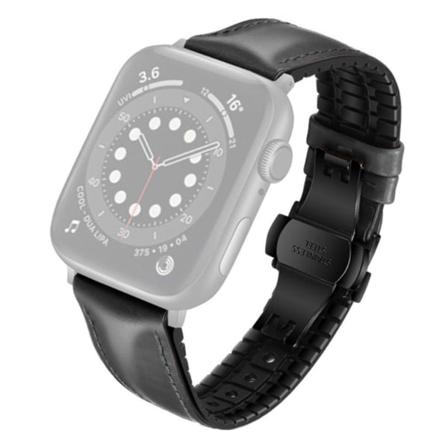 Apple Watch Series 6 / 5 44mm mukava nahkainen ranneke - Kaikki Mustaa Black