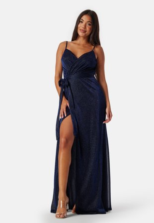 Goddiva Glitter Wrap Front Maxi Dress Navy Klær