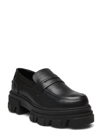 Biaginny Loafer Crust Mokasiner Lave Sko Svart Bianco*Betinget Tilbud