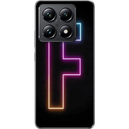 Kompatibelt Mobildeksel til Xiaomi Xiaomi 14T Pro Neonbokstav F i rosa, blå og gule lyskanter mot en mørk bakgrunn, grafisk bokstavillustrasjon med