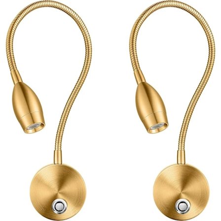 Dimbar LED-läslampor, väggmonterade sänglampor, flexibel svanhals med touch-dimmer, 3 färglägen, 2-pack