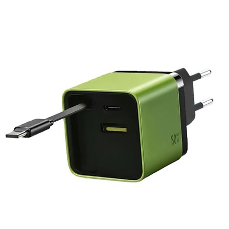 3 i 1 Oplader 80W Hurtig Opladningsadapter Med Udtrækkeligt USB C Kabel PD80W