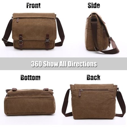 Axelväska för män, Crossbody Messenger Bag i Canvas, 16 tum Messenger Bag Kaffe