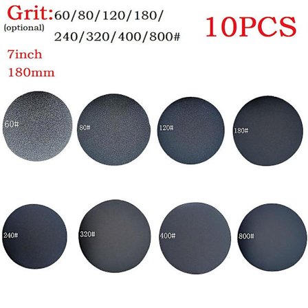 10 stk 7 tommers sandpapir 180mm slipeskive krok og sløyfe 40-800 grit flokking våt/tørr for poleringsverktøy slipemaskin tilbehør