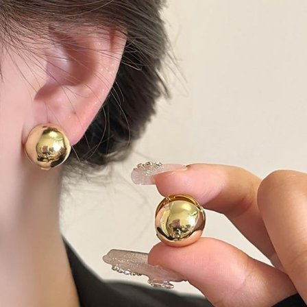 Mote geometrisk halvmetall stor ball runde øredobber jente