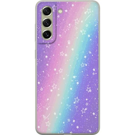 Kompatibelt Mobildeksel til Samsung Galaxy S21 FE 5G Rainbow-farget pastellbakgrunn med hvite stjerner og gnistrende prikker i myk overgang