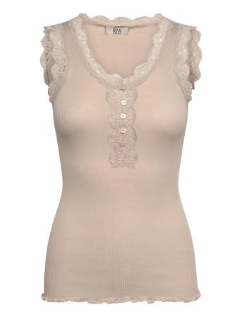 Rmwbalta Modal Sl Lace Placket Top Beige RM By Rosemunde