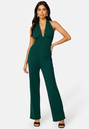 BUBBLEROOM Jesminda halterneck jumpsuit Dark green Klær