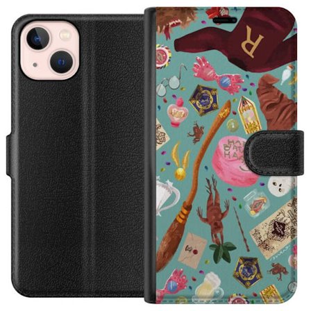 Kompatibelt Plånboksfodral till Apple Apple iPhone 13 Magisk illustration med trollstav, hatt och fantasiföremål i lekfull sagostil