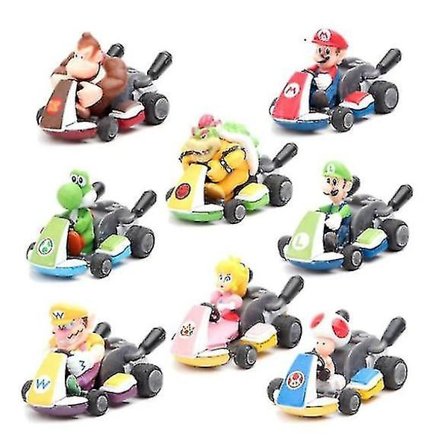 8 st Super Mario Kart Dragbilar Luigi Toad Bowser Prinsessa Figuriner Barnleksak