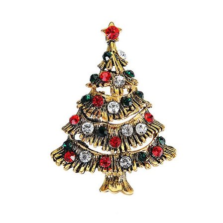 Christmas Festival Xmas Tree Color Crystal Pave Brosch Pin For Women Girls (61177097)