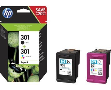 301 2-pack (svart+färg) - HP 301 2-pack bläckpatron, svart + färg (N9J72AE)