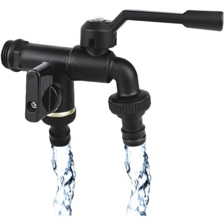 Oppgradert dobbel utendørs hagekran, 1/2 tomme og to 3/4 tomme slangesplitterutløp, rust- og frostbestandig utendørs kran splitter kompatibel Garde