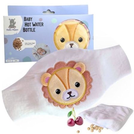 Hallo Hippo - Bouillotte Kirsebærsten Baby - Tørvarme Antikolikbælte til Spædbørn (Løve)