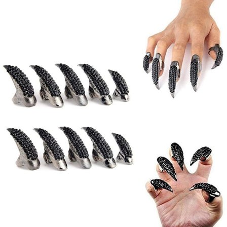 10-pack Halloween-kostym klo falska naglar ring set, Goth Punk Cr