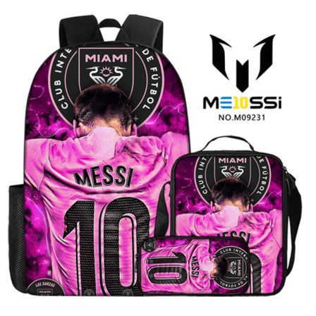 Messi skoletaske rygsæk blyantsæt skuldertaske tredelt sæt