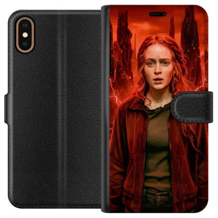 Kompatibelt Plånboksfodral till Apple Apple iPhone X Porträtt av en ung kvinna med rött hår i en apokalyptisk landskap, röda blixtar och mörka k