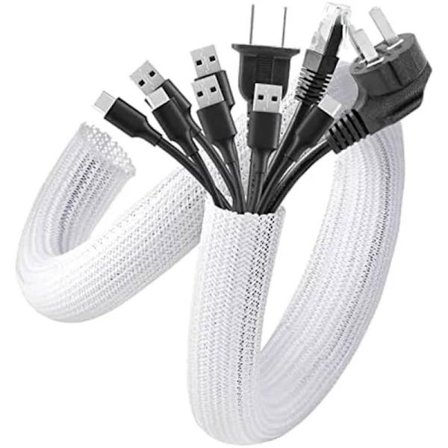 AGPTEK Kabelbeskytter, Selvlåsende Kabelbeskytter, Vevd og Skåret Kabelstrømpe, Fleksibel 3m, Diameter 12-20mm, Gjem i Skrivebord, TV, Gulv, Hvit - - 
