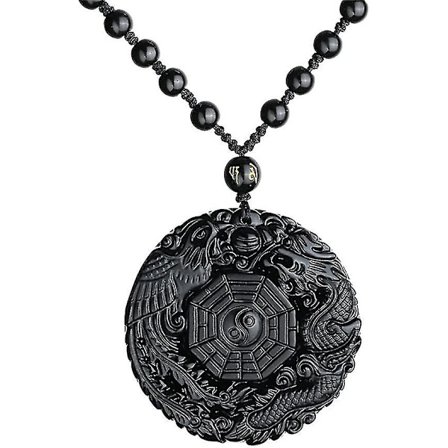 Naturligt obsidian draksmycke, valet av skydd och välsignelse