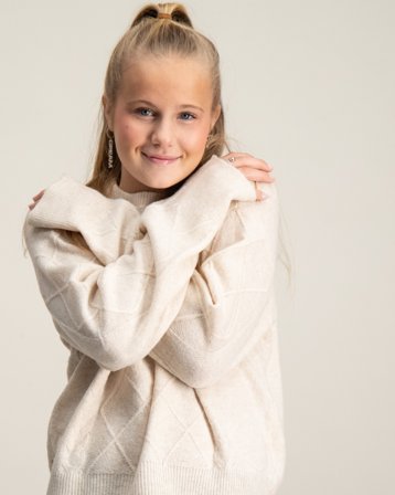 LMTD NLFLODET LS CABEL SHORT KNIT Beige Pulls Fille - Kids Brand Store