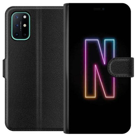 Kompatibelt Plånboksfodral till OnePlus OnePlus 8T Minimalistisk neonbokstav N i färgskiftande ljus mot svart bakgrund