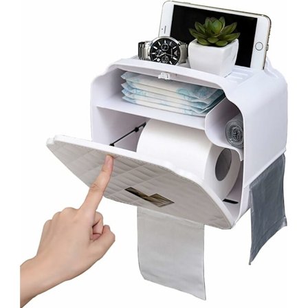 WC-paperiteline, seinään kiinnitettävä WC-paperiteline, vedenpitävä/pölytiivis paperiannostelija ja rullateline - kylpyhuone/WC (valkoinen) 