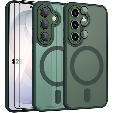 Magnetisk Cover - BOOLING - til Samsung Galaxy S26 - med Kamerabeskyttelse - Mørkegrøn - 2 Glas
