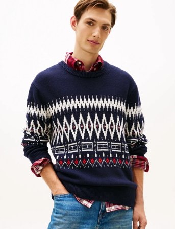 Tommy Hilfiger Placed Fairisle Wool Blend Crew - Navy - S