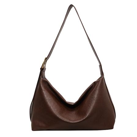 Håndveske, stor skinnveske med skulderstropp, skulderveske, crossbody-veske, retro håndtak dark brown