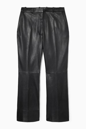 COS Damen Schmale Elegante Lederhose Mit Ausgestelltem Bein - Schwarz