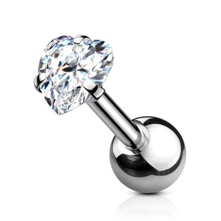 Hjärtformad Tragus/cartilage Piercing I Ip-316l Stål 4 Mm Cz