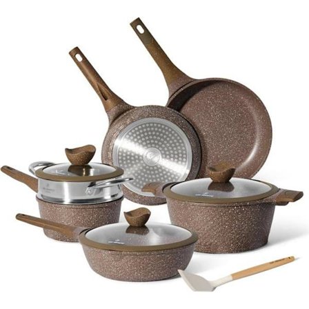 JUST PERFECTO Induktionskokkärl - set kastruller med glaslock - kastrull med helt eld - non-stick stekpanna