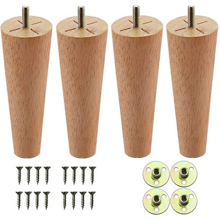 Möbelben Set om 4, Möbelben 4 tum, Mid Century Konisk Valnöt