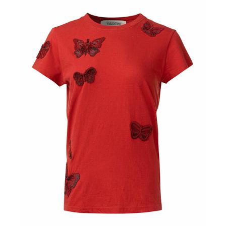 Valentino Vintage Pre-owned Butterfly-embroidered T-shirt Rød, Dame Vintage Overdele