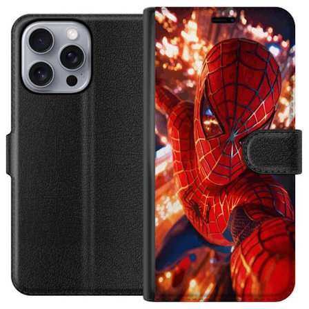 Kompatibelt Lommeboketui til Apple Apple iPhone 16 Pro Max Spider Man i intensiv handling med gnistrende lys og dynamisk perspektiv i filmisk superhel
