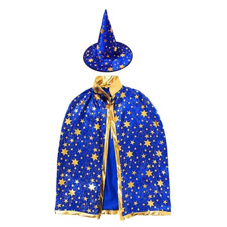 Troldmands Kappe med Hat, Halloween Kostumer til Børn, Hekse Kappe til Blå