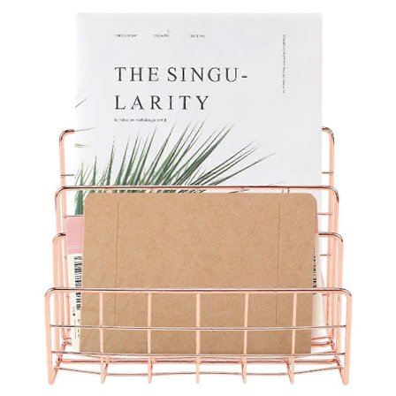 Bokhylle Kontor Skrivebord Rose Gull Metall Bokblokk Tre Lag Skrivebord Magasin Hylle Bokholder