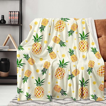 Söt Ananas Filt Tecknad Pläd Filt för Soffa, Supermjuk Plysch Fleece Filt Lätt Flanell Filt, Dekorativa Luddiga Överkast för Alla S