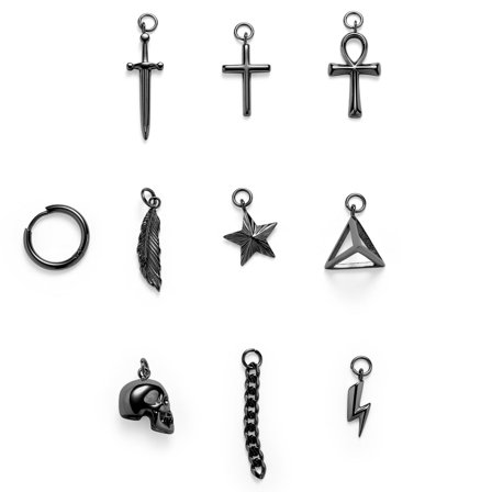 Černá náušnice kroužek s 9 přívěsky pro muže - Náušnice kroužky s přívěsky