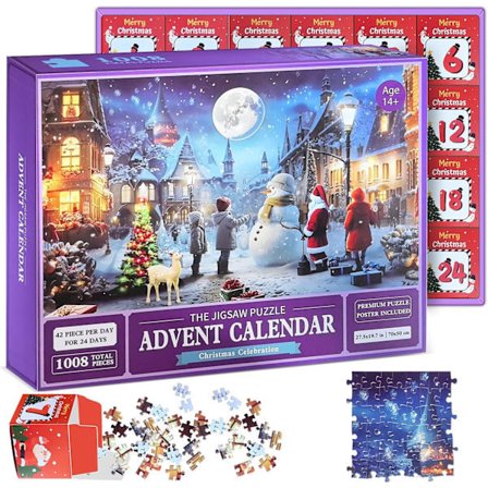 2025 Julekalender Puslespil Julekalender, 1008 Puslespilsbrikker 25 Dages Jule Nedtællings Julekalendere Snemand